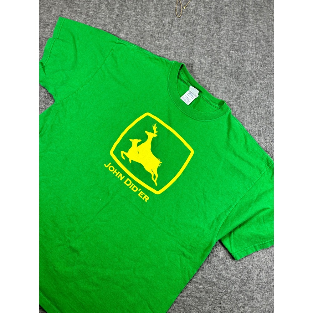 Delta John Did'er Graphic T-Shirt Mens XL Green Parody Funny Deer Logo Farming